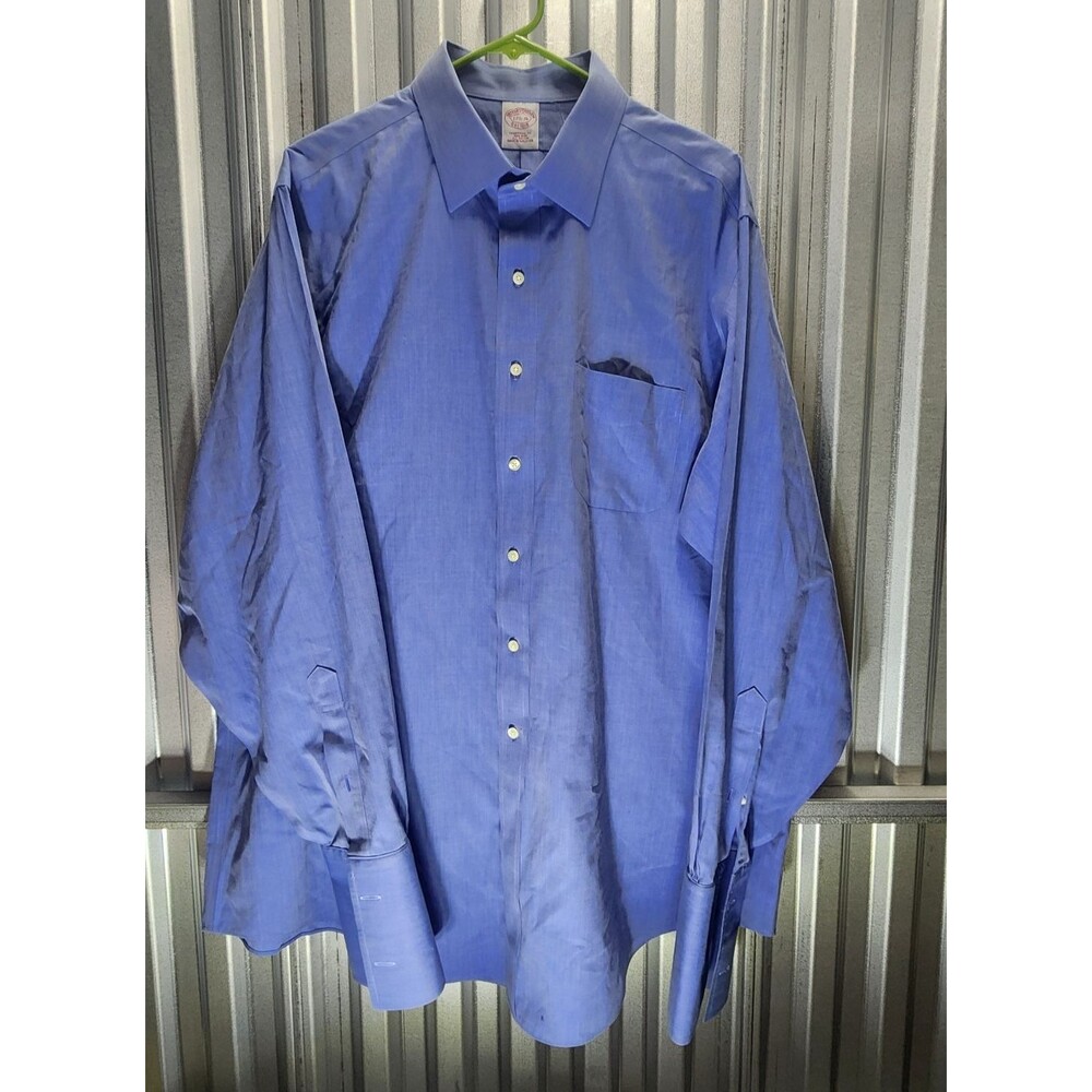 Brooks Brothers French Cuff Long Sleeve Button Up Men's Shirt Blue Size 17.5-36